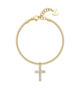 Bracciale Donna Gioielli Sagapò Dazzly in acciaio dorato con croce con cristalli bianchi sdz80