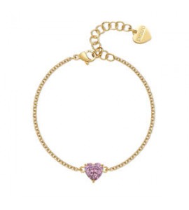 Bracciale Donna Gioielli Sagapò Dazzly in acciaio dorato con cuore in cristallo rosa sdz72