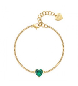 Bracciale Donna Gioielli Sagapò Dazzly in acciaio dorato con cuore in cristallo smeraldo sdz73