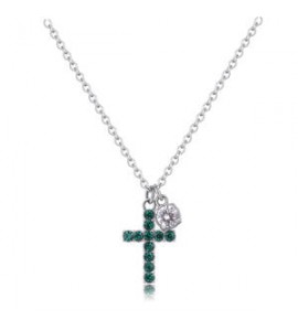 Collana Donna Gioielli Sagapò Dazzly in acciaio con croce e cristalli smeraldo sdz64