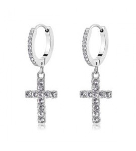 Orecchini Cerchi Gioielli Sagapò Dazzly in acciaio con croce con cristalli chiari sdz110