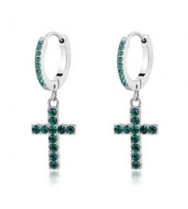Orecchini Cerchi Gioielli Sagapò Dazzly in acciaio con croce con cristalli verde smeraldo sdz111
