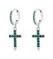 Orecchini Cerchi Gioielli Sagapò Dazzly in acciaio con croce con cristalli verde smeraldo sdz111