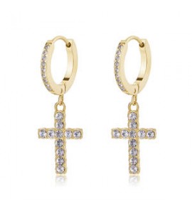 Orecchini Cerchi Gioielli Sagapò Dazzly in acciaio dorato con croce con cristalli chiari sdz112