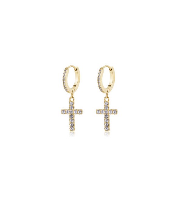 Orecchini Cerchi Gioielli Sagapò Dazzly in acciaio dorato con croce con cristalli chiari sdz112