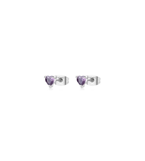 Orecchini Gioielli Sagapò Dazzly in acciaio con cristalli a cuore viola mm 4 sdz103