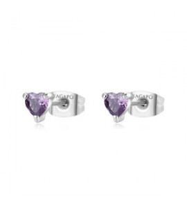 Orecchini Gioielli Sagapò Dazzly in acciaio con cristalli a cuore viola mm 4 sdz103