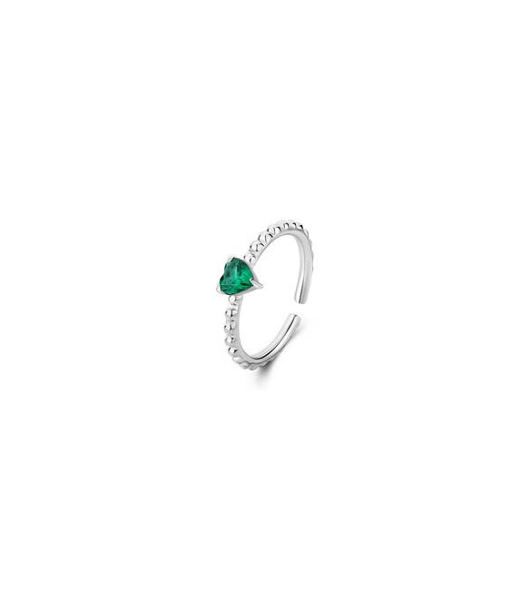 Anello Donna Gioielli Sagapò Dazzly in acciaio con cristallo a forma di cuore verde smeraldo sdz128