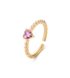Anello Donna Gioielli Sagapò Dazzly in acciaio dorato con cristallo a forma di cuore rosa sdz129