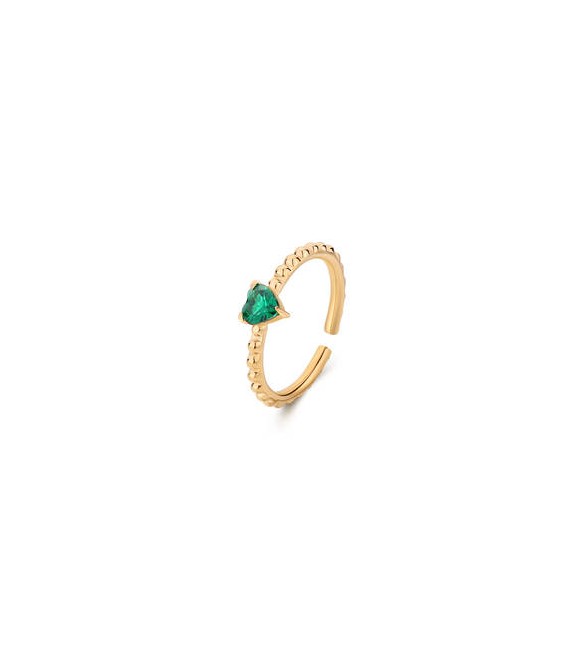 Anello Donna Gioielli Sagapò Dazzly in acciaio dorato con cristallo a forma di cuore verde smeraldo sdz130
