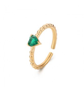 Anello Donna Gioielli Sagapò Dazzly in acciaio dorato con cristallo a forma di cuore verde smeraldo sdz130
