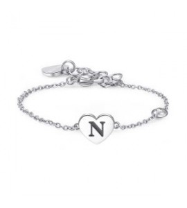 Bracciale Donna Gioielli Sagapò Click in acciaio con Cuore e iniziale N sck131