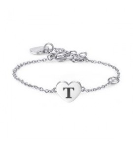 Bracciale Donna Gioielli Sagapò Click in acciaio con Cuore e iniziale T sck136