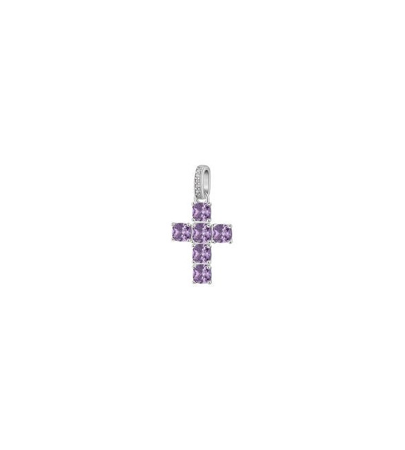 Pendente Croce Gioielli Fancy by Brosway in argento zircone cushion ametista FMP117