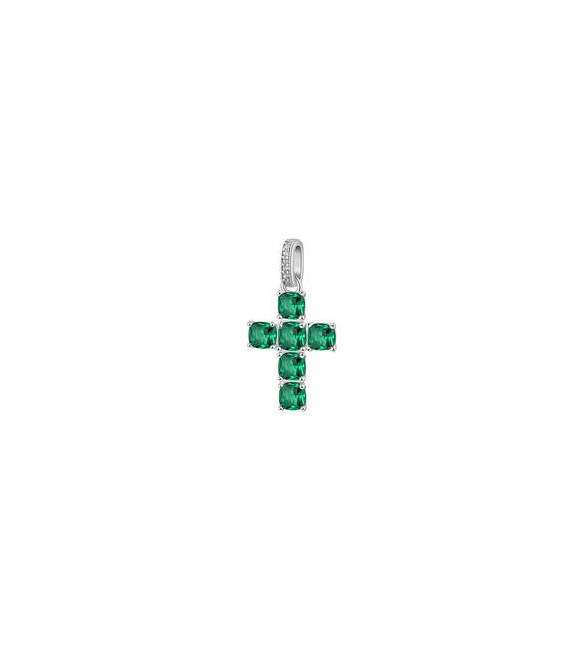 Pendente Croce Gioielli Fancy by Brosway in argento zircone cushion verde smeraldo FLG115