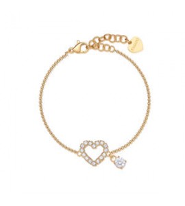 Bracciale Donna Gioielli Sagapò Twinkle in acciaio dorato con cuore e cristalli SWN12