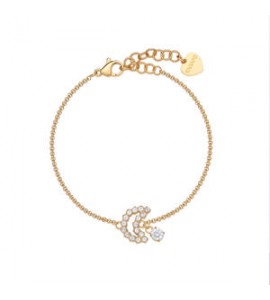 Bracciale Donna Gioielli Sagapò Twinkle in acciaio dorato con luna e cristalli SWN18
