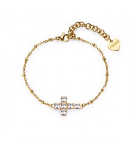 Bracciale Gioielli Sagapò Arcadia in acciaio dorato con croce e cristalli SRD14