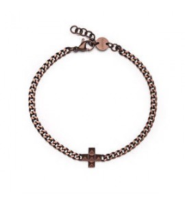 Bracciale Uomo Gioielli Sagapò Proud in acciaio marrone con croce SPD34