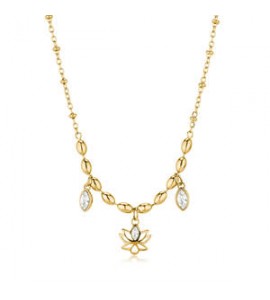 Collana donna gioielli Brosway Chakra in acciaio dorato con fiore di loto BHKN158