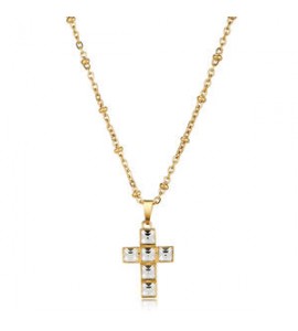 Collana Gioielli Sagapò Arcadia in acciaio dorato con croce e cristalli SRD06