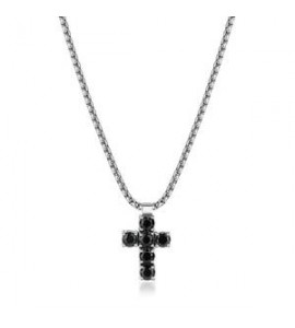 Collana Uomo Gioielli Brosway Avantgarde in acciaio brunito croce con zirconi neri BVD03