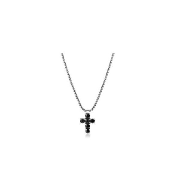 Collana Uomo Gioielli Brosway Avantgarde in acciaio brunito croce con zirconi neri BVD03