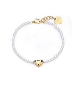 Bracciale Donna Gioielli Sagapò Stellar in acciaio dorato Cuore e perle SSE42
