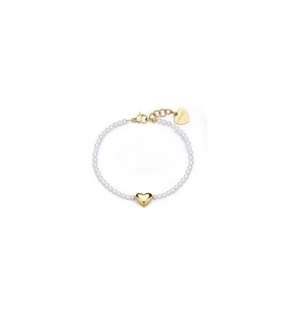 Bracciale Donna Gioielli Sagapò Stellar in acciaio dorato Cuore e perle SSE42