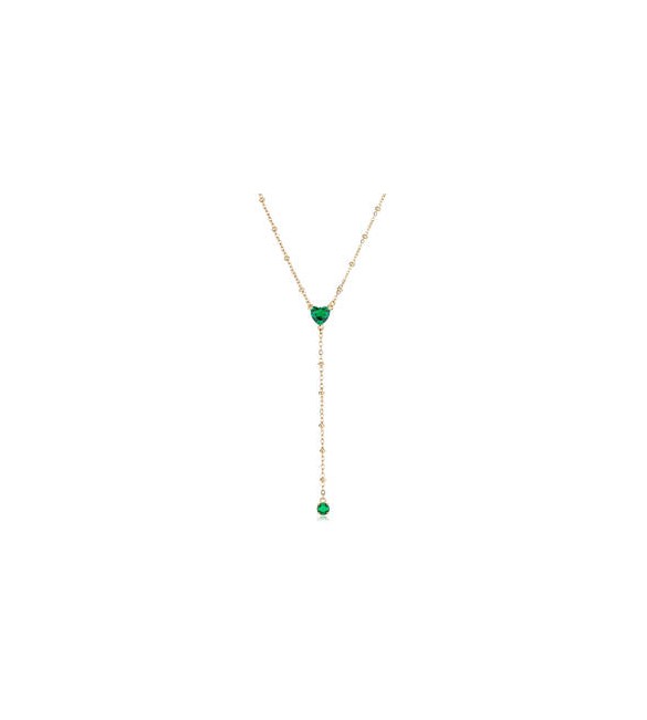 Collana Donna Gioielli Sagapò Dazzly in acciaio dorato con cuore e cristallo verde pendente SDZ135