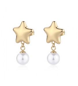 Orecchini Donna Gioielli Sagapò Stellar in acciaio dorato Stelle e perle SSE50