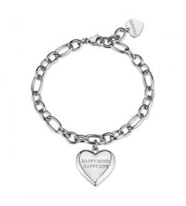Bracciale Gioielli Sagapò Be My Always in acciaio con Cuore e incisione happy mind happy life SBM91
