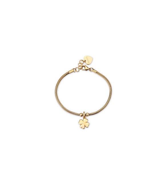 Bracciale Gioielli Sagapò Click in acciaio dorato con Quadrifoglio SCK290