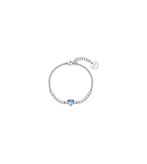 Bracciale Gioielli Sagapò Dazzly in acciaio con cristalli e cuore acquamarina sdz152