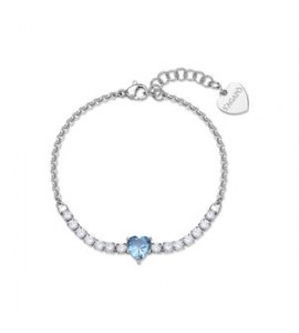 Bracciale Gioielli Sagapò Dazzly in acciaio con cristalli e cuore acquamarina sdz152