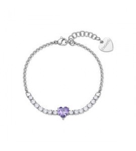 Bracciale Gioielli Sagapò Dazzly in acciaio con cristalli e cuore ametista sdz153