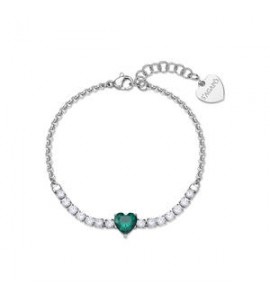 Bracciale Gioielli Sagapò Dazzly in acciaio con cristalli e cuore verde smeraldo sdz154