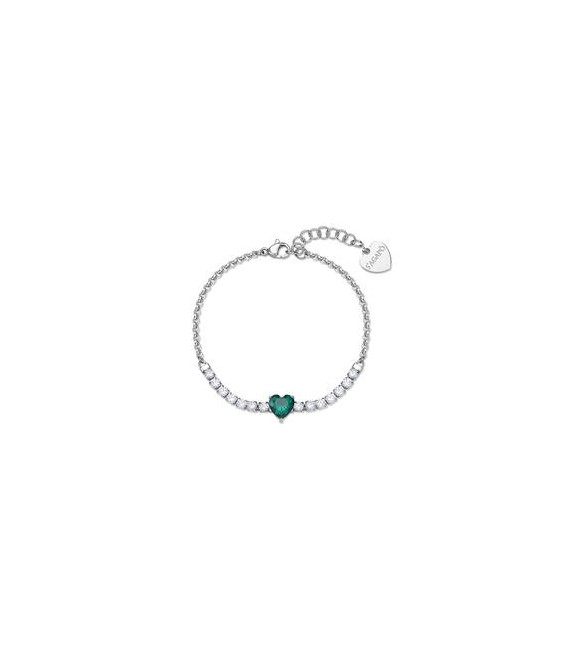 Bracciale Gioielli Sagapò Dazzly in acciaio con cristalli e cuore verde smeraldo sdz154
