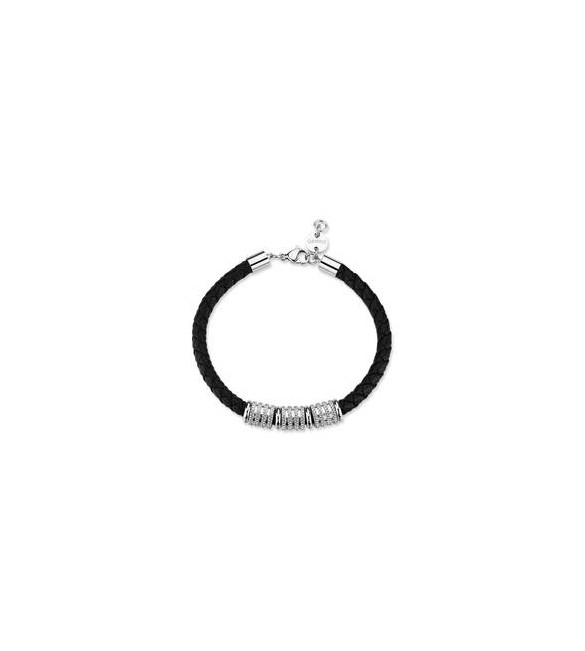 Bracciale Gioielli Sagapò Nomad in acciaio brunito con pelle nera SNO16