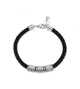 Bracciale Gioielli Sagapò Nomad in acciaio brunito con pelle nera SNO16