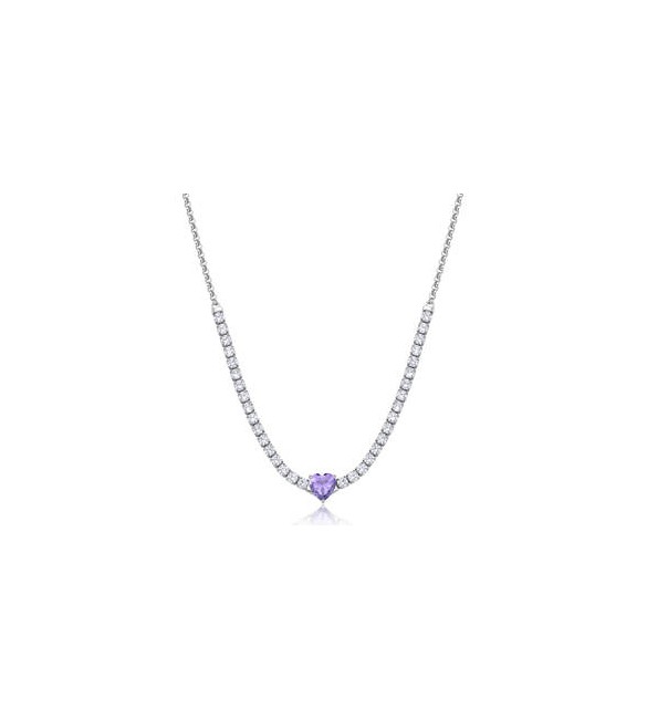Collana Gioielli Sagapò Dazzly in acciaio con cristalli bianchi e cuore ametista sdz149