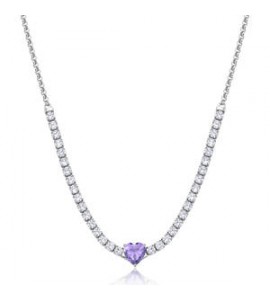 Collana Gioielli Sagapò Dazzly in acciaio con cristalli bianchi e cuore ametista sdz149