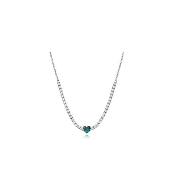 Collana Gioielli Sagapò Dazzly in acciaio con cristalli bianchi e cuore verde smeraldo sdz150