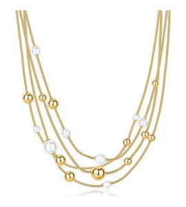 Collana multifilo Gioielli Brosway Perfect in acciaio dorato con sfere e perle BPC51
