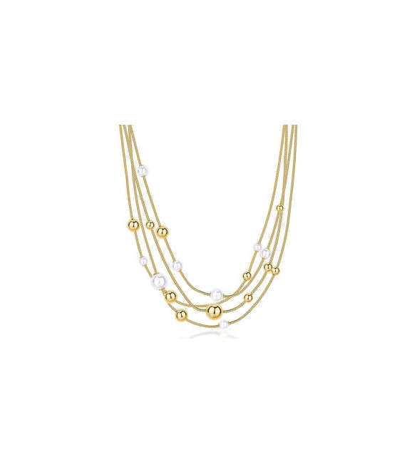 Collana multifilo Gioielli Brosway Perfect in acciaio dorato con sfere e perle BPC51