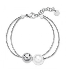 Bracciale Gioielli Brosway Perfect in acciaio doppio filo con sfera e perla di conchiglia bpc54