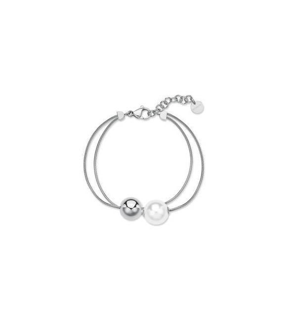 Bracciale Gioielli Brosway Perfect in acciaio doppio filo con sfera e perla di conchiglia bpc54
