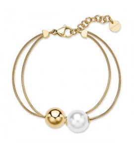Bracciale Gioielli Brosway Perfect in acciaio dorato doppio filo con sfera e perla di conchiglia bpc55
