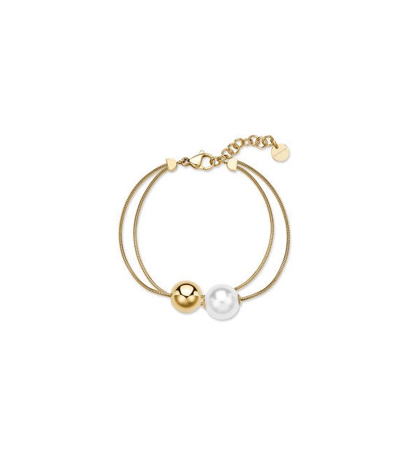 Bracciale Gioielli Brosway Perfect in acciaio dorato doppio filo con sfera e perla di conchiglia bpc55