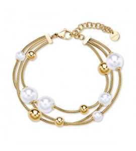 Bracciale Gioielli Brosway Perfect in acciaio dorato multifilo con sfere e perla di conchiglia bpc59